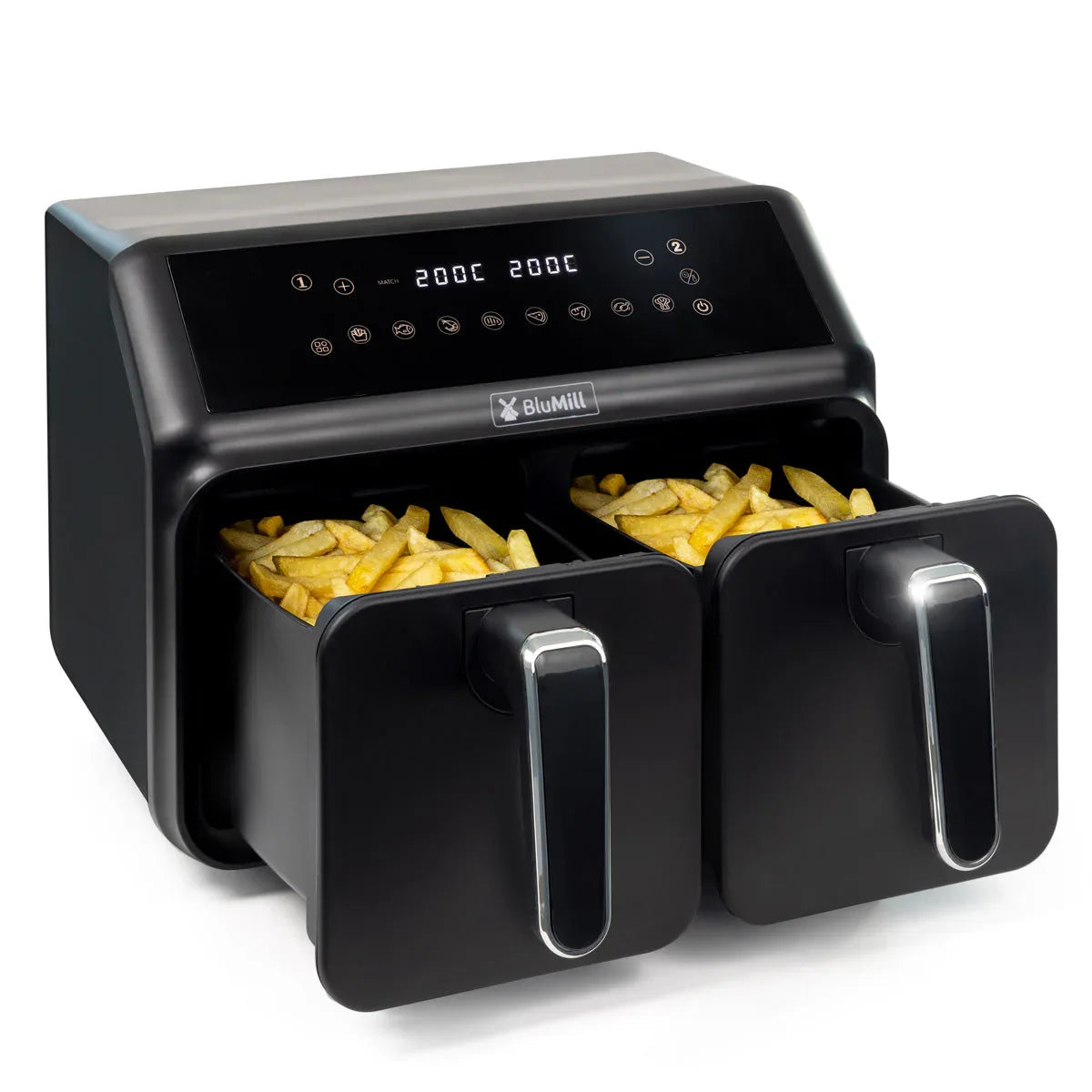 BluMill Dual Basket Air Fryer XXL with Viewing Window, Sync-Finish - Gomix Brands Outlet
